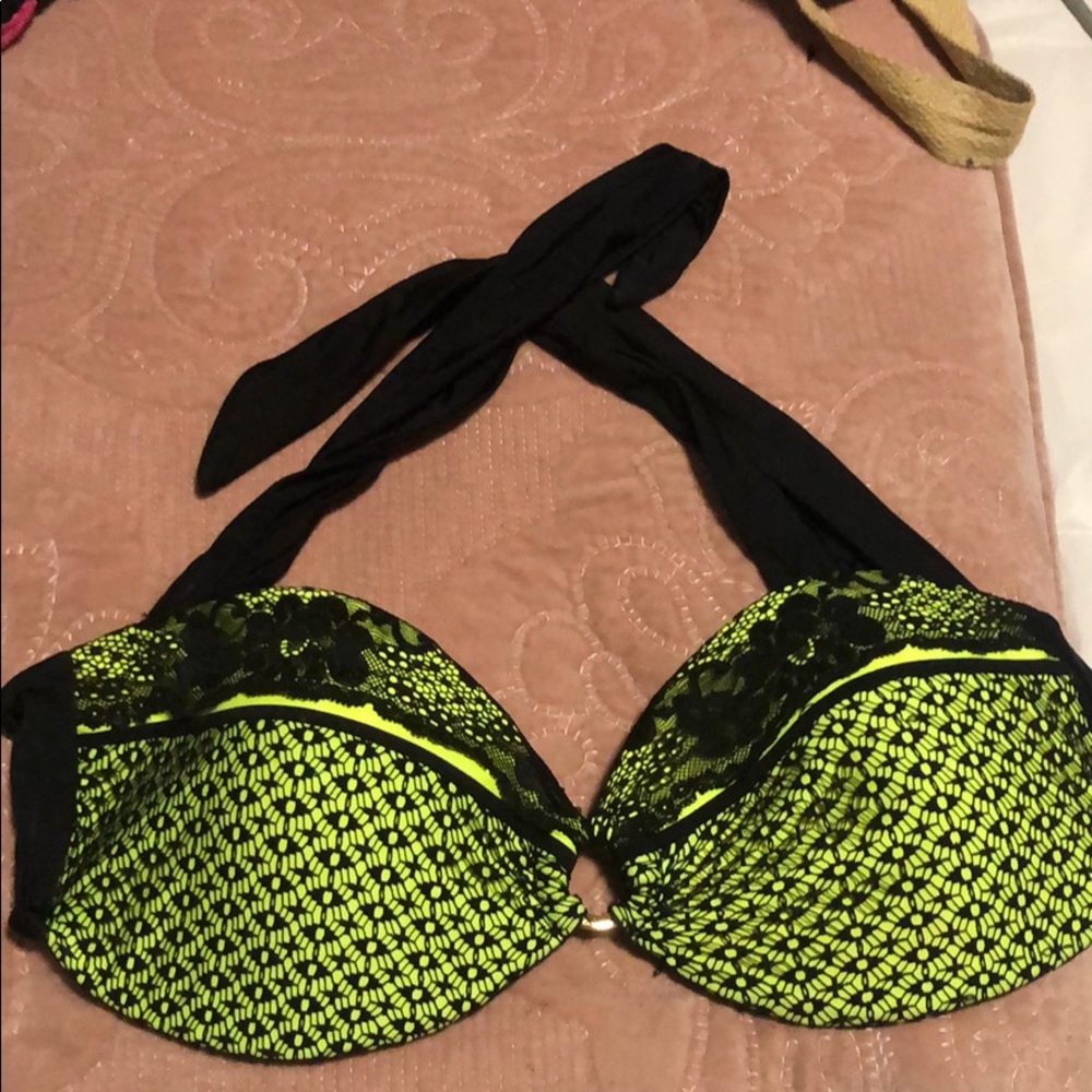 Beach bunny neon green lace bandeau top